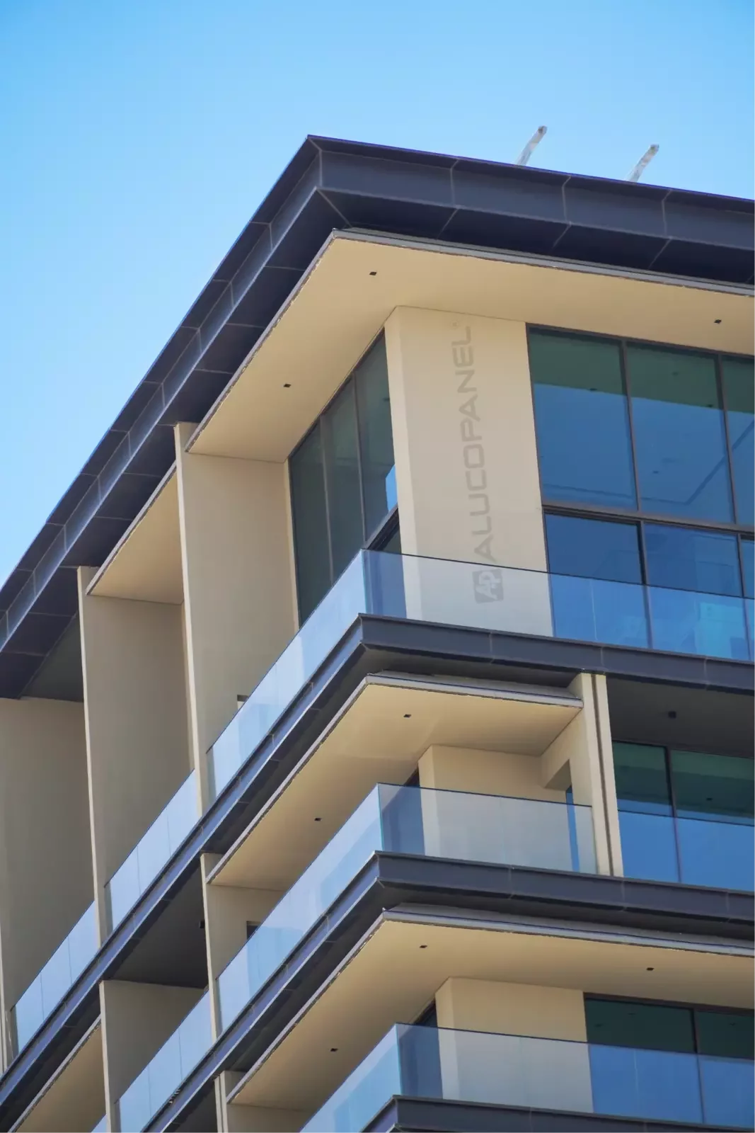 ALUCOPANEL cladding on the corner balconies of Haven Building