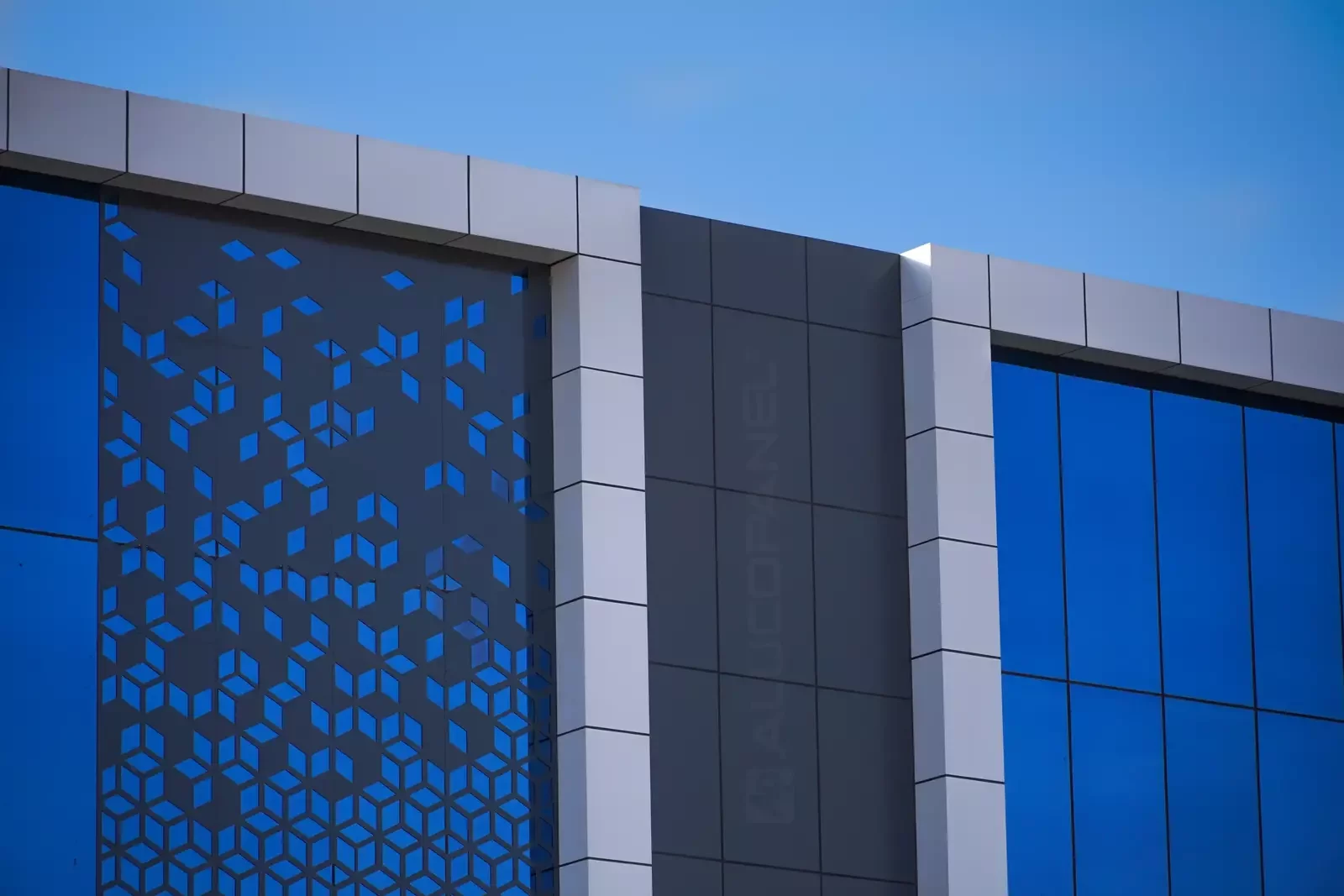 Perforated ALUCOPANEL panel detail on the Landmark Offices and Warehouse facade