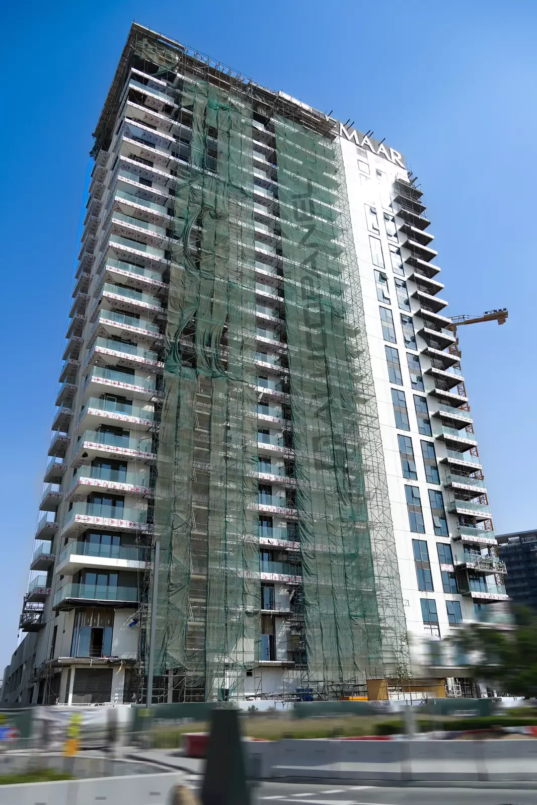 Front facade of Green Side Residences, Dubai Hills, clad with ALUCOPANEL